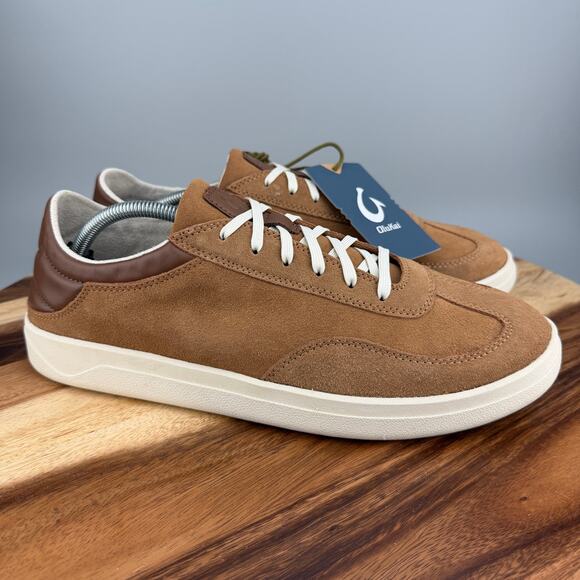 OluKai Punini Suede Sneakers Men’s Size 8 Tan Toffee Casual Comfort Shoes New